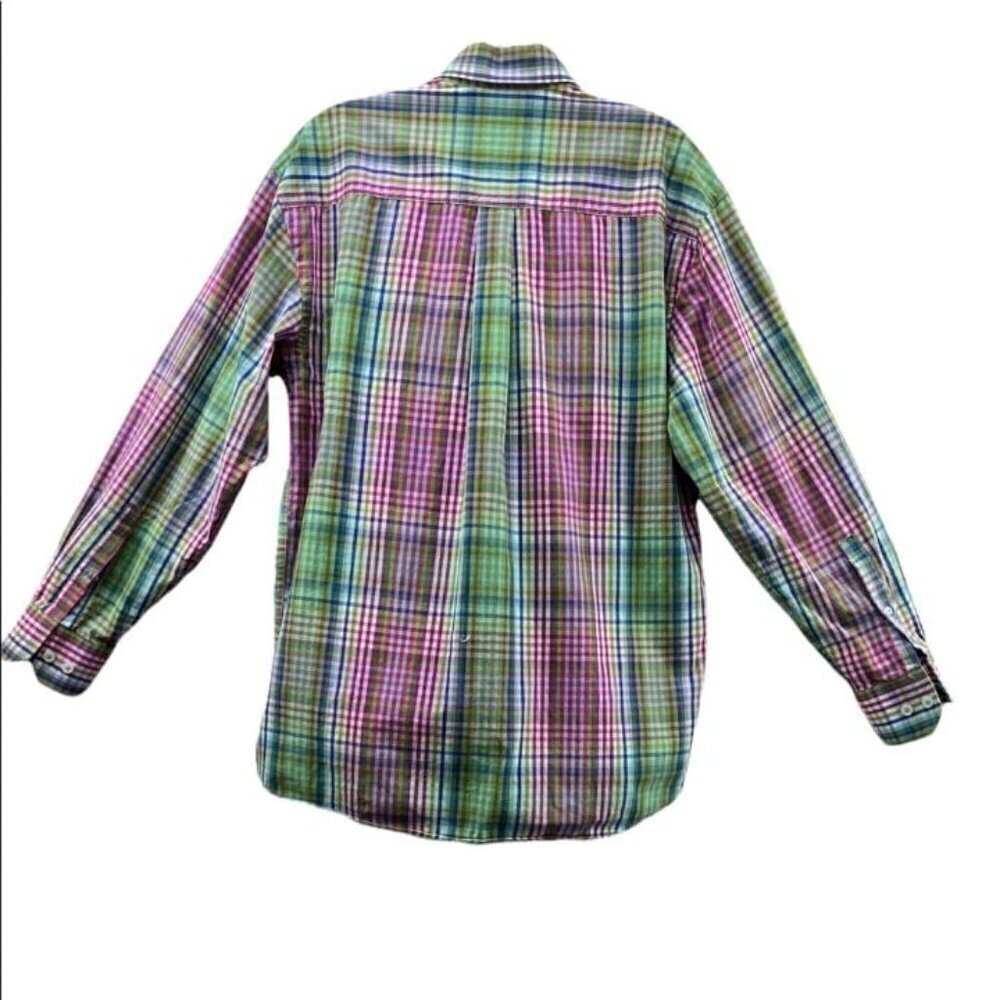 Alan Flusser Mens Medium Pink Green Plaid Button Down Long Sleeve Dress Shirt - Picture 4 of 8